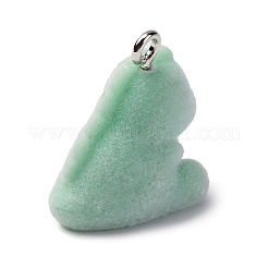 フロッキー樹脂ペンダント  恐竜  プラチナ鉄ループ付き  ミディアムアクアマリン  23x24x19mm  穴：2.5mm&nbsp;LS-FIND-S001-08A