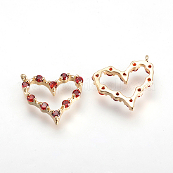 真鍮キュービックジルコニアチャーム  ハート  ゴールドカラー  レッド  13.5x15x3mm  穴：1mm&nbsp;KK-R015-094G-03