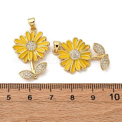 真鍮製マイクロパヴェキュービックジルコニアペンダント  花  エナメル  カドミウムフリー＆鉛フリー  ラックめっき  長持ちメッキ  18KGP本金メッキ  29x18.5x3.5mm  穴：4x5mm&nbsp;KK-D390-19G-01A