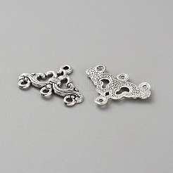100 個のチベットスタイル合金シャンデリアコンポーネントリンク  カン付き  花  アンティークシルバー  16x23.5x1.5mm  穴：1.3mm&nbsp;FIND-WH0431-31G