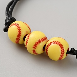 スポーツテーマのアクリルビーズブレスレット、男性用、女性用  ワックスコードと  テニス  内径：2-1/8~4インチ（5.5~10cm）  ビーズ：12mm&nbsp;BJEW-WH0022-55B