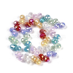 電気メッキガラスビーズセット  多面カット  ティアドロップ  カラフル  10x8mm  穴：0.8mm  約56個/連  13.39''（34センチメートル）&nbsp;EGLA-B009-02