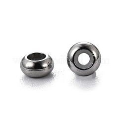 304ステンレススチールビーズ  内部のゴムと  スライダービーズ  ロンデル  ステンレス鋼色  6x3mm  穴：3mm  ゴム穴：1.2mm&nbsp;STAS-S103-18A-P