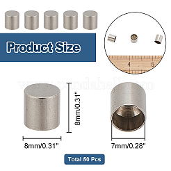 201ステンレススチールコードエンド50個  エンドキャップ  コラム  ステンレス鋼色  8x8mm  内径：7mm&nbsp;STAS-PH0004-72
