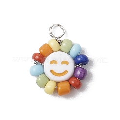 アクリル、ガラス、銅のペンダント  顔の形  プラチナ  16~17x12.5~13.5x3.5~4mm  穴：2.5~3mm&nbsp;PALLOY-JF03892-01
