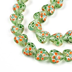 手作りランプワークビーズ連売り  花とハート  薄緑  14~15.5x15~15.5x9~10mm  穴：1.2mm  約35個/連  19.29インチ（49cm）&nbsp;LAMP-N028-02D