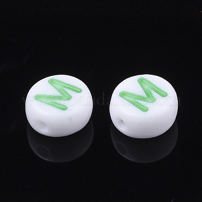 初期のアクリルビーズ  水平穴  フラットラウンド  ミックスカラー  文字.m  7x3.5~4mm  穴：1.2mm  約370個/50g&nbsp;X-OACR-E001-20M-1