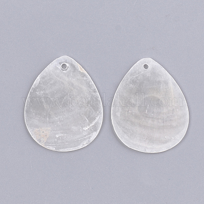カピスシェルペンダント  ティアドロップ  ホワイトスモーク  39x30x1mm  穴：1.5mm&nbsp;SSHEL-T006-06-1