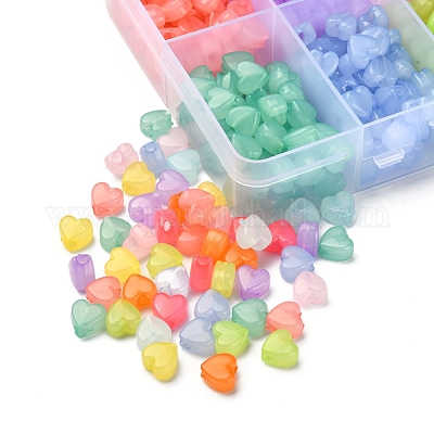 600個10色模造ゼリーアクリルビーズ ハート ミックスカラー 8x8