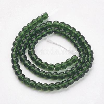 ガラスビーズ連売り  ラウンド  グリーン  直径約4mm  穴：0.5mm  約80個/連  13インチ&nbsp;GR4mm18Y-1