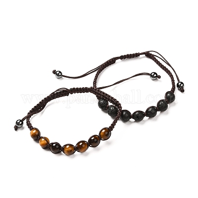 男性女性のために設定された石編みビーズブレスレット 天然溶岩