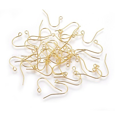 アイアン製ピアスフック  水平ループ付き  ニッケルフリー  ゴールドカラー  19x16mm  穴：2mm  22ゲージ  ピン：0.6mm&nbsp;IFIN-T001-04G-NF-1