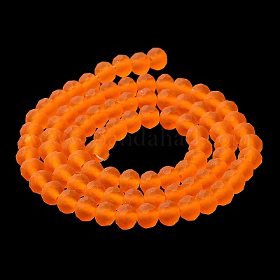 透明ガラスビーズ連売り  多面カット  艶消し  ロンデル  ダークオレンジ  4mm  穴：0.8~1mm  約105~110個/連  38~39cm&nbsp;EGLA-A034-T4mm-MD25-1