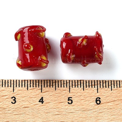 手作りランプワークビーズ  でこぼこした柱  暗赤色  15~16x12~13x12~13mm  穴：1.6~1.8mm&nbsp;FIND-H023-04A-1