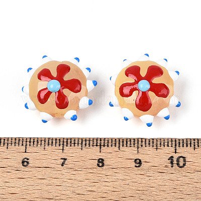 手作りランプワークビーズ  花付き凸凹したフラットラウンド  砂茶色  18.5~20x10~11mm  穴：1mm&nbsp;LAMP-T023-25E-1