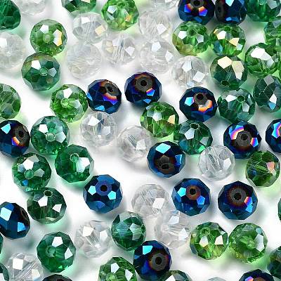 ガラスビーズ  多面カット  ロンデル  濃い緑  10x8mm  穴：1mm  約560個/500g&nbsp;EGLA-A034-LM10mm-24-1