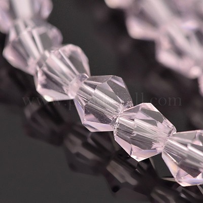 ダブルコーンガラスビーズ連売り  多面カット  パールピンク  4x4mm  穴：0.8~1mm  約75~78個/連  28~29cm&nbsp;EGLA-P016-4mm-13-1