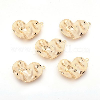 真鍮チャーム  ハート  バンピー  18KGP本金メッキ  29x19x1mm  穴：1mm&nbsp;X-KK-S343-38G-1