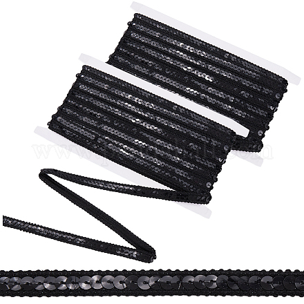 20mのポリエステルリボン  プラスチックスパンコール付き  ブラック  1/2インチ（12mm）  約21.87ヤード（20m）/セット&nbsp;SRIB-CY0001-21B-1