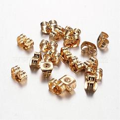 304ステンレススチール製イヤーナット  スタッド イヤリングのフリクション イヤリング バック  18KGP本金メッキ  6x4.5x3mm  穴：0.8mm