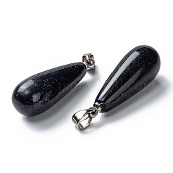 合成ブルーゴールドストーン青金砂石ペンダント  プラチナ真鍮パーツ  ティアドロップ  26.5~29x10mm  穴：2.5~3.5x4~6mm&nbsp;G-F707-03