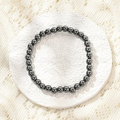 合成非磁性ヘマタイトビーズのストレッチブレスレット  ラウンド  ビーズ：6~6.5mm  内径：2-1/4インチ（5.55cm）&nbsp;BJEW-D446-B-22