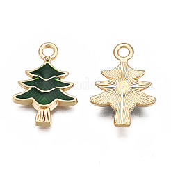 メッキ合金エナメルチャームラック  カドミウムフリー＆ニッケルフリー＆鉛フリー  クリスマスツリー  濃い緑  20x14.2x2.8mm  穴：2mm&nbsp;X-ENAM-T011-156