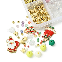 DIY クリスマス 合金 エナメル & アクリル & ガラス ビーズ ブレスレット ジュエリー 作成 キット  ミックスカラー  2~30x2~17.5x1.5~6mm  穴：1~2mm&nbsp;DIY-FS0007-03