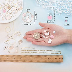 ウサギをテーマにしたダングルイヤリングのDIY製作キット  合金エナメルペンダントを含む  ガラス＆フロッキーアクリルビーズ  真鍮製イヤリングフック＆ピン＆アズキチェーン＆リンキングリング＆丸カン  ゴールドカラー  ペンダント：28pcs / セット&nbsp;DIY-SC0017-56