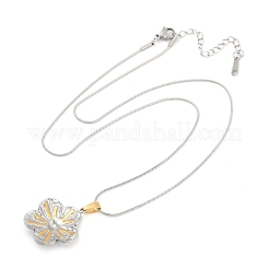 女性用304ステンレススチールツートンペンダントネックレス  ゴールデン·ステンレス鋼色  花  17.87インチ（45.4cm）  ペンダント：24x22.5x5mm&nbsp;NJEW-S445-01D-GP