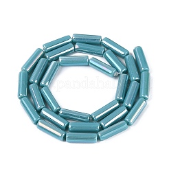 電気メッキオペークガラスビーズ連売り  チューブ  ABカラーメッキ  ダークターコイズ  13~13.5x4~4.5mm  穴：0.5~0.8mm  約27~30個/連  13.98~15.75インチ（35.5~40cm）&nbsp;X-EGLA-Q132-02A-B03