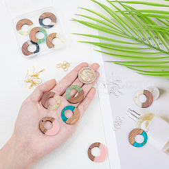 DIYイヤリング作成キット  レジン＆ウォールナットウッドペンダントを含む  鉄のピアスフックとオープン丸カン  リング  ミックスカラー  152個/箱&nbsp;DIY-OC0007-47
