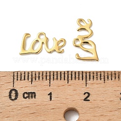 304ステンレススチールチャーム  愛  ゴールドカラー  6x13x1mm  穴：1.4mm&nbsp;STAS-I350-06G