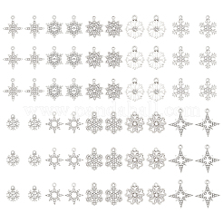 60pcs10スタイルアロイラインストーンペンダント  雪の結晶/星  銀  15~24x12~21x2~3.5mm  穴：1.5~2.5mm  6個/スタイル&nbsp;FIND-PH0028-36S
