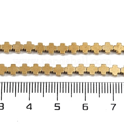 電気めっき合成非磁性ヘマタイト ビーズ 連売り  クロス  黄金メッキ  4x4x2mm  穴：0.7mm  約94個/連  15.04''（38.2センチメートル）&nbsp;G-J211-A06-02