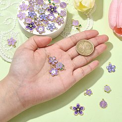 40本10スタイルアロイエナメルペンダント  ゴールドカラー  花のチャーム  ライラック  12.5~23.5x10~18.5x1.5~3mm  穴：1.4~2mm  4個/スタイル&nbsp;ENAM-CJ0005-70