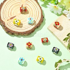 10色塗装ガラスビーズ5個  花を持つ列  ミックスカラー  13x13mm  穴：2~2.5mm  2個/カラー&nbsp;GLAA-CJ0002-88