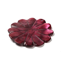 染色された天然貝の彫刻ペンダント  花のチャーム  暗赤色  50x49x4mm  穴：2mm&nbsp;BSHE-G040-01A