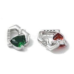 真鍮製マイクロパヴェキュービックジルコニアチャーム  カドミウムフリー＆ニッケルフリー＆鉛フリー  ガラスと  ハート  ミックスカラー  プラチナメッキ  12x14x4mm  穴：1.2mm&nbsp;KK-H482-01P