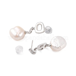 スターリングシルバースタッドイヤリング925個  天然パールと  菱形  プラチナ  28~29x11mm&nbsp;EJEW-H002-33P