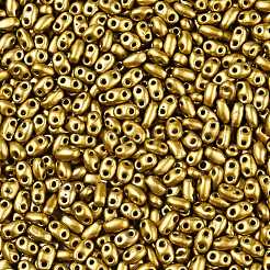 焼付塗装ガラスシードビーズ  2穴  オーバル  ゴールド  5~6x2.5~3.5x3mm  穴：0.7~0.9mm  約7500個/ポンド&nbsp;SEED-T006-03W