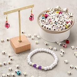 DIYジュエリー作成キット  ホワイトキューブアクリルビーズゴールドレターを含む  弾性水晶の線  ミックスカラー  1180pc&nbsp;DIY-LS0002-86