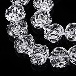 透明ガラスビーズ連売り  ローズ  透明  12x13.5x8mm  穴：1mm  約32~33個/連  14.96~15.35インチ（38~39cm）&nbsp;GLAA-N001-54