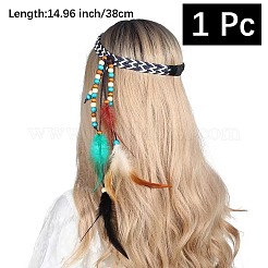1ピースボヘミアンフェザーヘッドバンドヘアエクステンションヘッドピース  祭りのヘッドドレス、ヘッドバンド、羽根のヘアアクセサリー  ブラック  380mm&nbsp;AJEW-DJ0001-51B