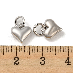 真鍮チャーム  カドミウムフリー＆ニッケルフリー＆鉛フリー  ハート  プラチナメッキ  9x8x3.5mm  穴：3mm&nbsp;KK-R152-18P