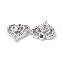 合金クリスタルラインストーンペンダント  ハートチャーム  プラチナ  20x18x5mm  穴：2.2mm&nbsp;ALRI-H004-06P