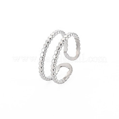 変色しない304ステンレススチール製ダブルラインオープンカフリング（女性用）  ステンレス鋼色  usサイズ8（18.1mm）&nbsp;LS-RJEW-S405-227P