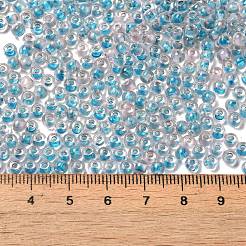 透明なガラスの丸いシードビーズ  色の内側  ラウンド  スチールブルー  6/0  4x3mm  穴：1.2mm  約161個/10g&nbsp;X1-SEED-B001-05A-27