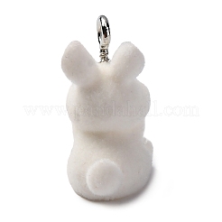 フロッキー樹脂ペンダント  鉄パーツ  動物  兎  22.5x11x17mm  穴：2.5mm&nbsp;FIND-S001-06G