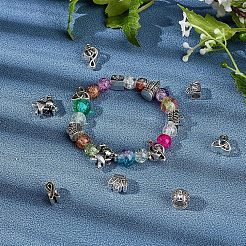 チベット風合金ヨーロピアンビーズ  大穴ビーズ  無鉛の  混合図形  アンティークシルバー  160個/箱&nbsp;TIBEB-FH0001-19AS-LF
